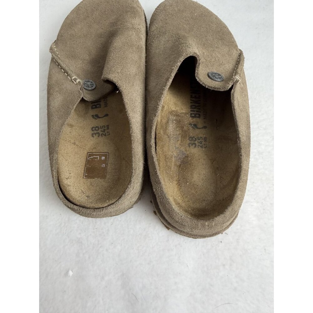 Birkenstock Zermatt Premium Suede Leather Tan Beige Sz 38 7-7.5 Clog Slip On Y2K - Picture 3 of 10